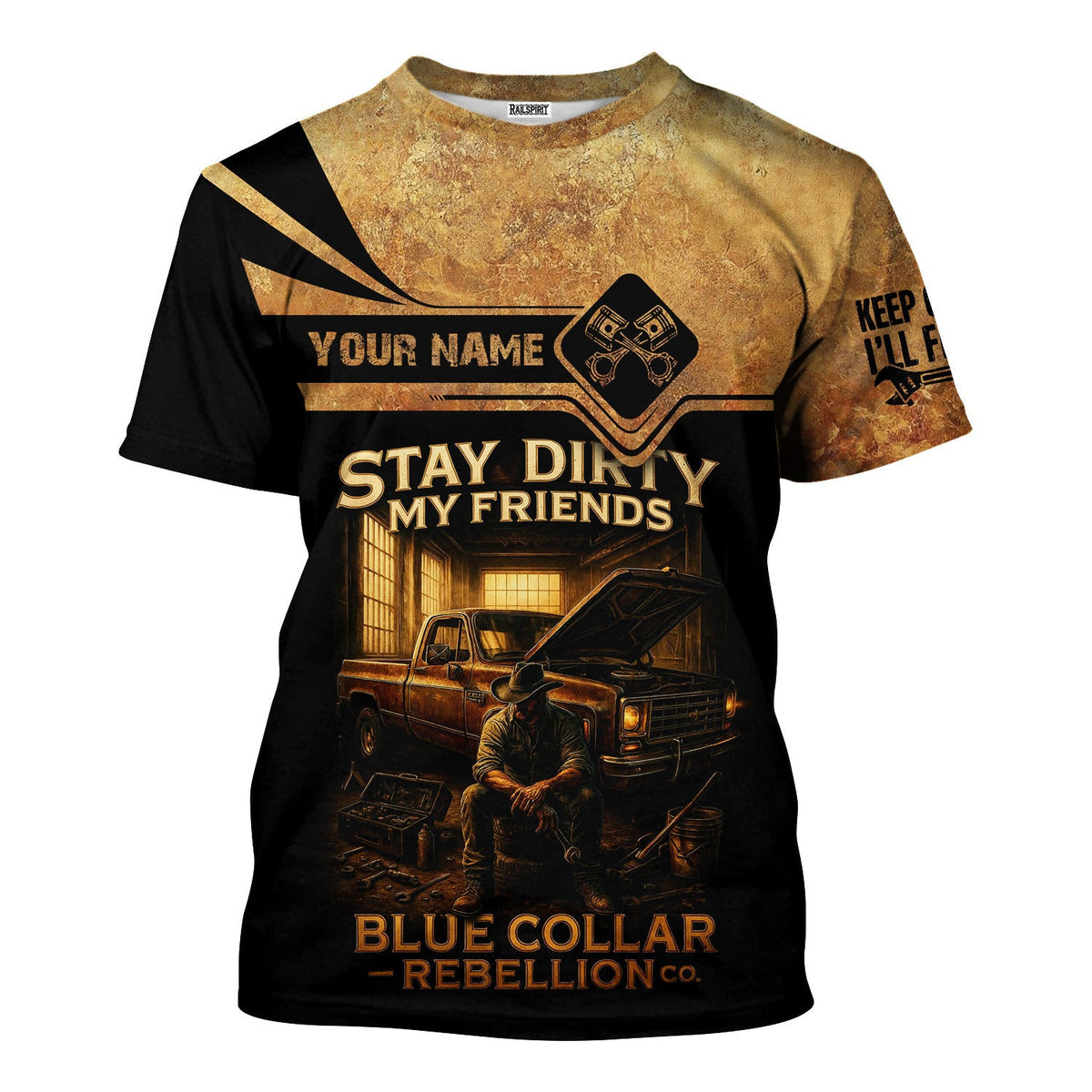 Customizable Name Mechanic Shirt, Stay Dirty My Friends Shirt, Blue Collar Rebellion, Mechanic & Worker Shirt for Men, Unique Gift for Truck Lovers