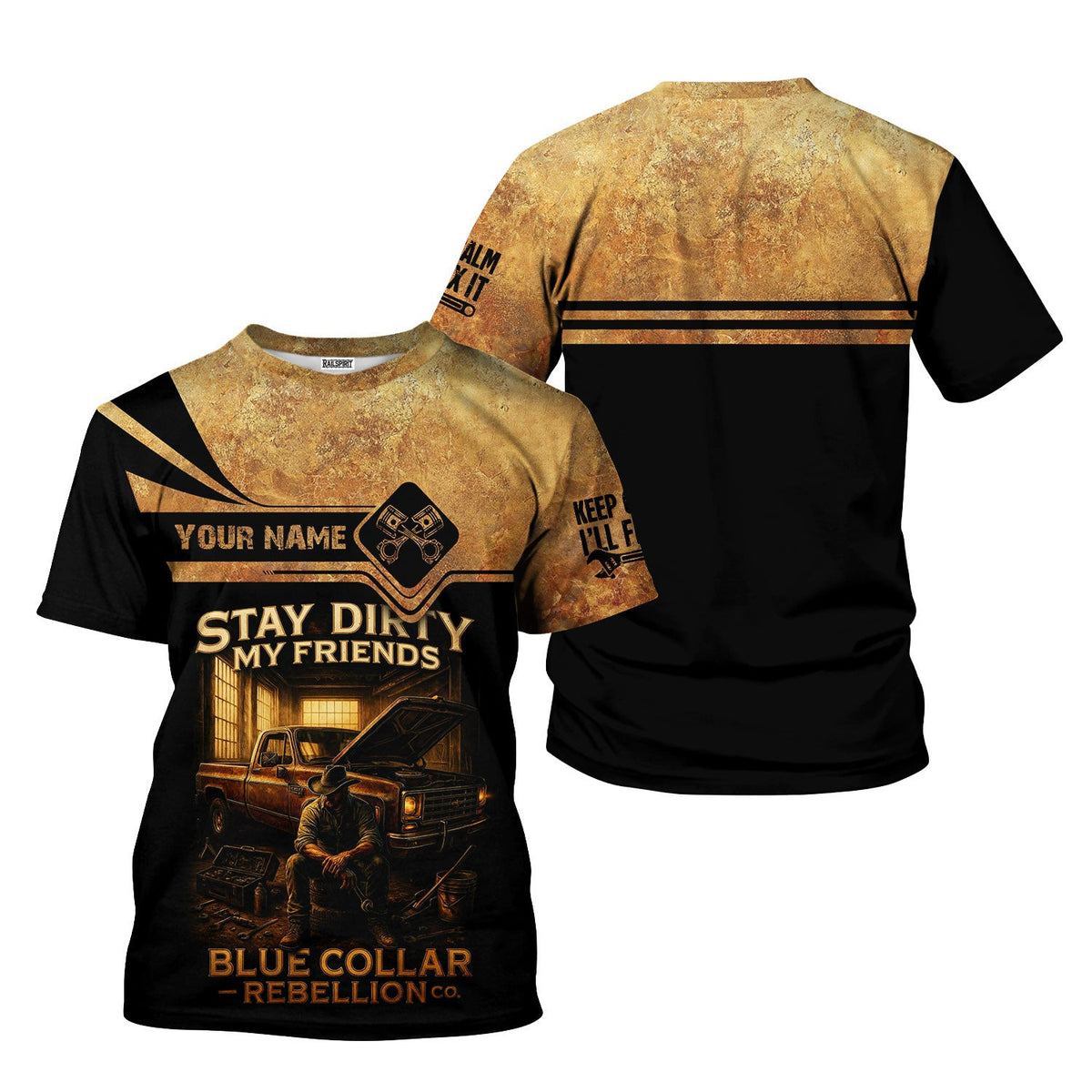 Customizable Name Mechanic Shirt, Stay Dirty My Friends Shirt, Blue Collar Rebellion, Mechanic & Worker Shirt for Men, Unique Gift for Truck Lovers
