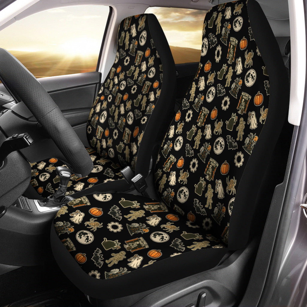 Funny Halloween Mechanic Car Seat Cover, Spooky Pumpkin Ghost Mummy Spider Bat Moon Costume Funny Scary Seat Cover for Mechanic