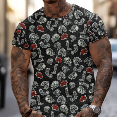 Mechanic All Over Print T Shirt Skull Engine Tools Auto Repair Garage Workwear Graphic Tee Gift For Men Women