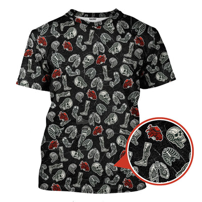 Mechanic All Over Print T Shirt Skull Engine Tools Auto Repair Garage Workwear Graphic Tee Gift For Men Women