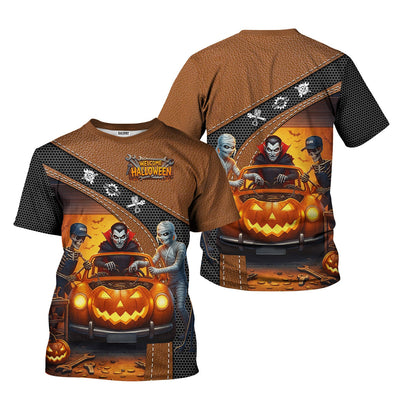 Halloween Mechanic T Shirt Funny Vampire Skeleton Mummy Pumpkin Car Spooky Auto Repair Garage Workwear Tee Gift For Men Women Halloween