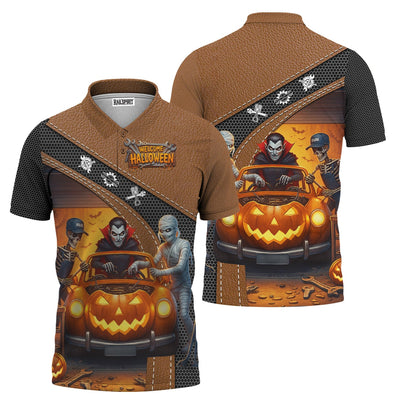 Halloween Mechanic T Shirt Funny Vampire Skeleton Mummy Pumpkin Car Spooky Auto Repair Garage Workwear Tee Gift For Men Women Halloween