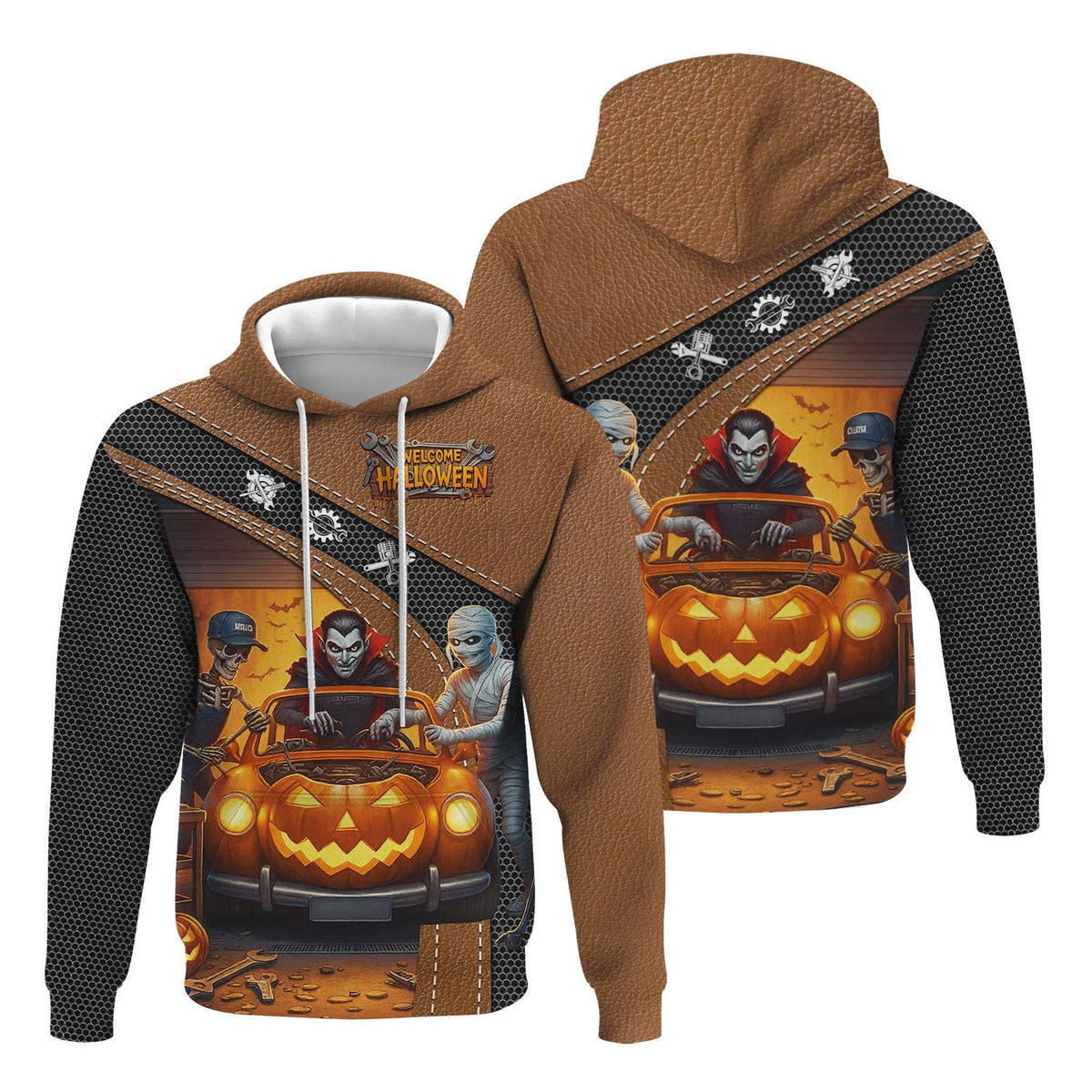 Halloween Mechanic T Shirt Funny Vampire Skeleton Mummy Pumpkin Car Spooky Auto Repair Garage Workwear Tee Gift For Men Women Halloween