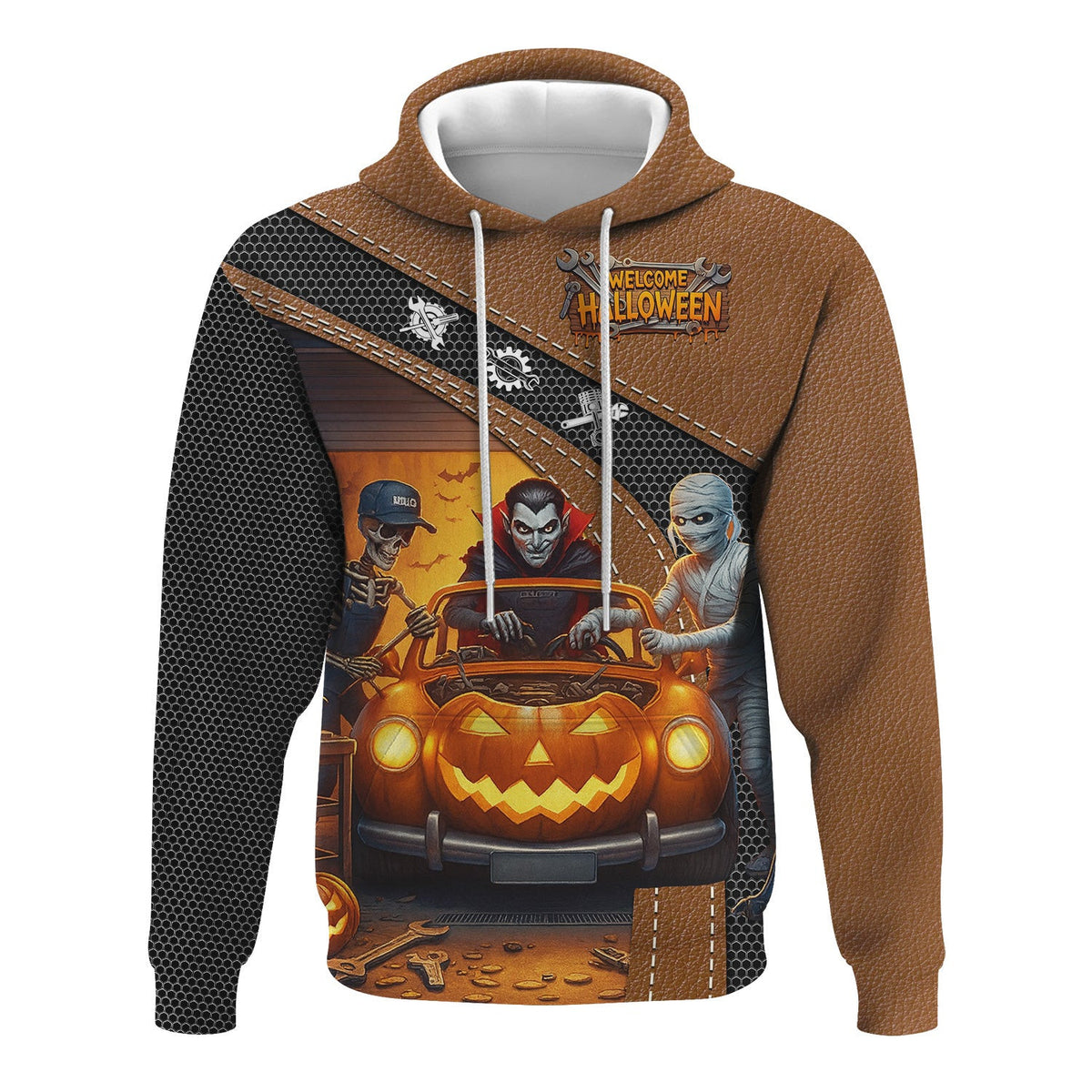 Halloween Mechanic T Shirt Funny Vampire Skeleton Mummy Pumpkin Car Spooky Auto Repair Garage Workwear Tee Gift For Men Women Halloween