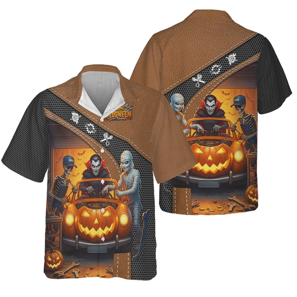Halloween Mechanic T Shirt Funny Vampire Skeleton Mummy Pumpkin Car Spooky Auto Repair Garage Workwear Tee Gift For Men Women Halloween