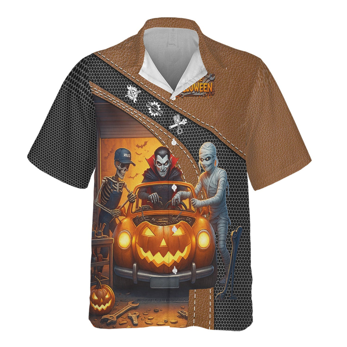 Halloween Mechanic T Shirt Funny Vampire Skeleton Mummy Pumpkin Car Spooky Auto Repair Garage Workwear Tee Gift For Men Women Halloween