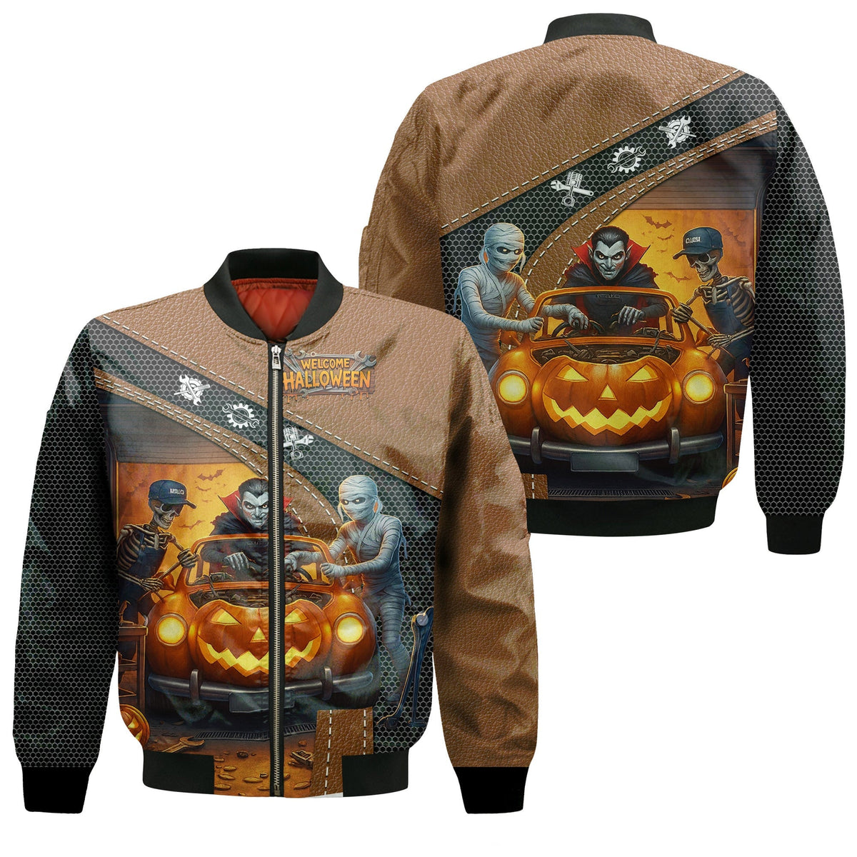 Halloween Mechanic T Shirt Funny Vampire Skeleton Mummy Pumpkin Car Spooky Auto Repair Garage Workwear Tee Gift For Men Women Halloween