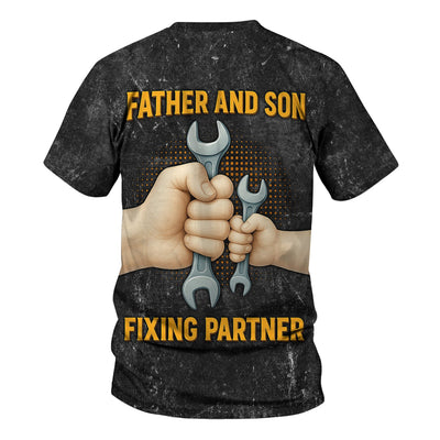 Father And Son Mechanic T Shirt Fixing Partner Auto Repair Garage Workwear Tee Funny Car Repair Shirt Fathers Day Birthday Gift For Dad