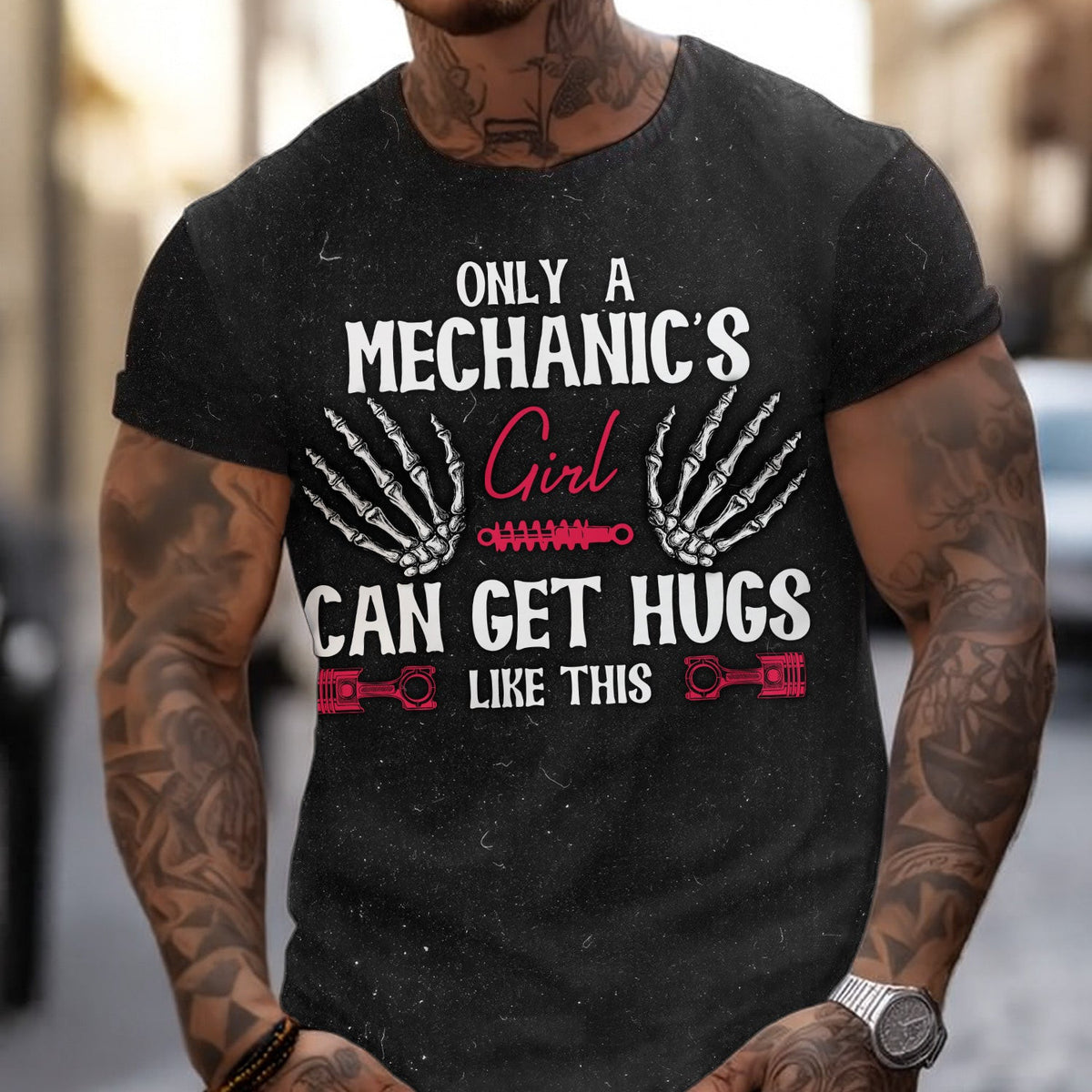 Funny Mechanic Shirt Only A Mechanics Girl Can Get Hugs Like This Quote Gift For Mechanic Lover, Lovers Auto Repair Fans Love Car Enthusiast