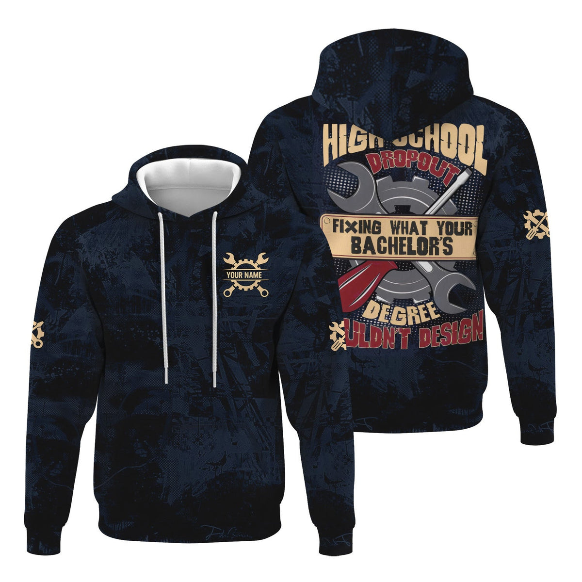 Custom Name Funny Skull Mechanic Shirt High School Dropout Fixing What Your Bachelor's Degree Couldn't Design Gift For Mechanic Lover