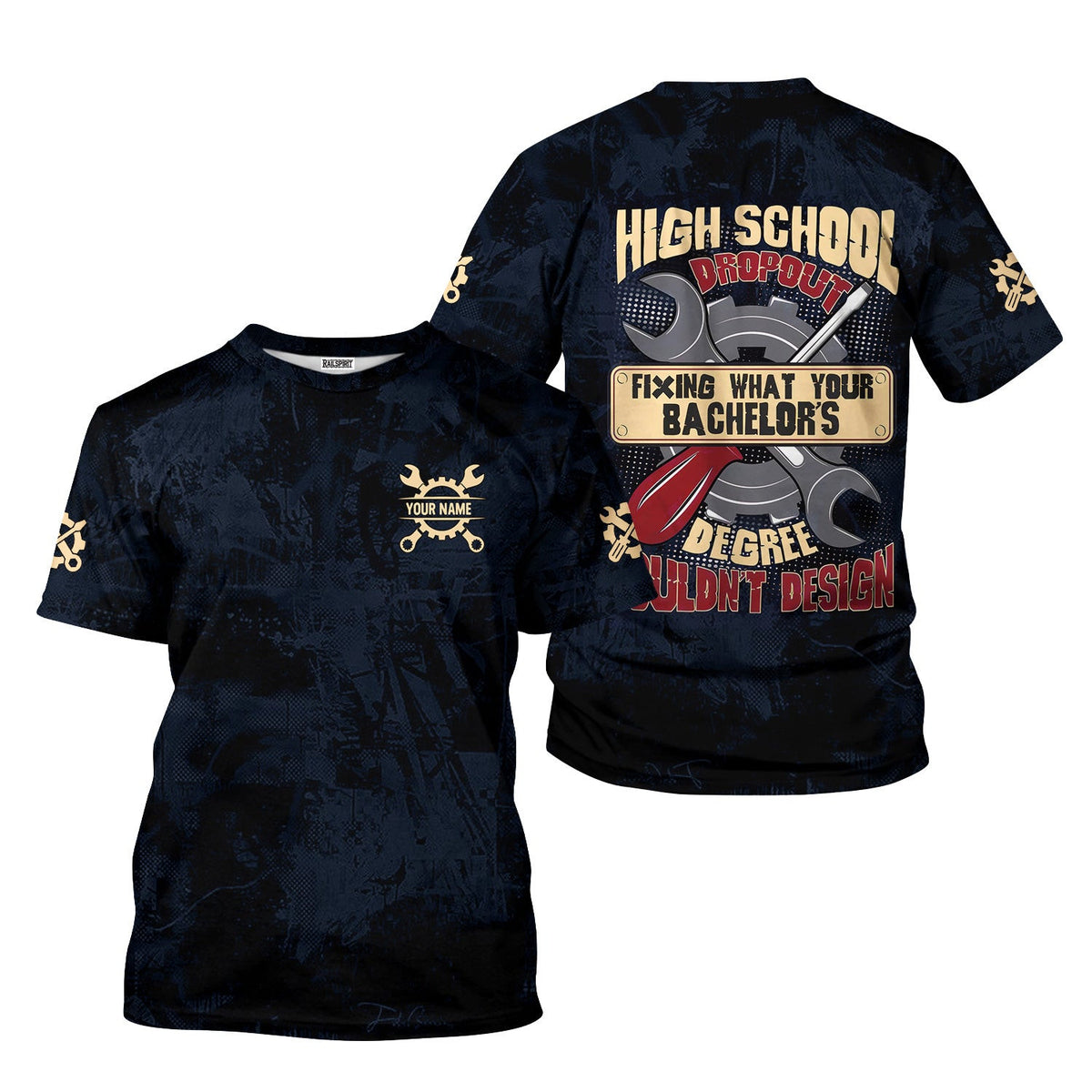 Custom Name Funny Skull Mechanic Shirt High School Dropout Fixing What Your Bachelor's Degree Couldn't Design Gift For Mechanic Lover
