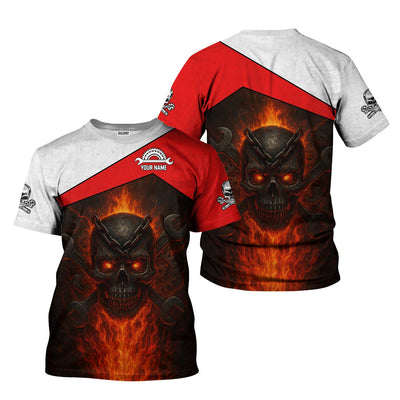 Custom Name Mechanic Shirt, Flaming Skull Mechanic Shirt, Apparel Enthusiast Gift for Men & Women, Funny Mechanic Lover