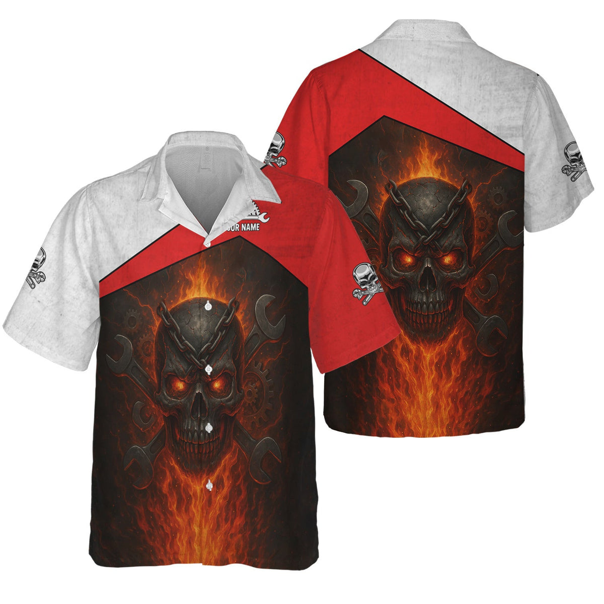 Custom Name Mechanic Shirt, Flaming Skull Mechanic Shirt, Apparel Enthusiast Gift for Men & Women, Funny Mechanic Lover