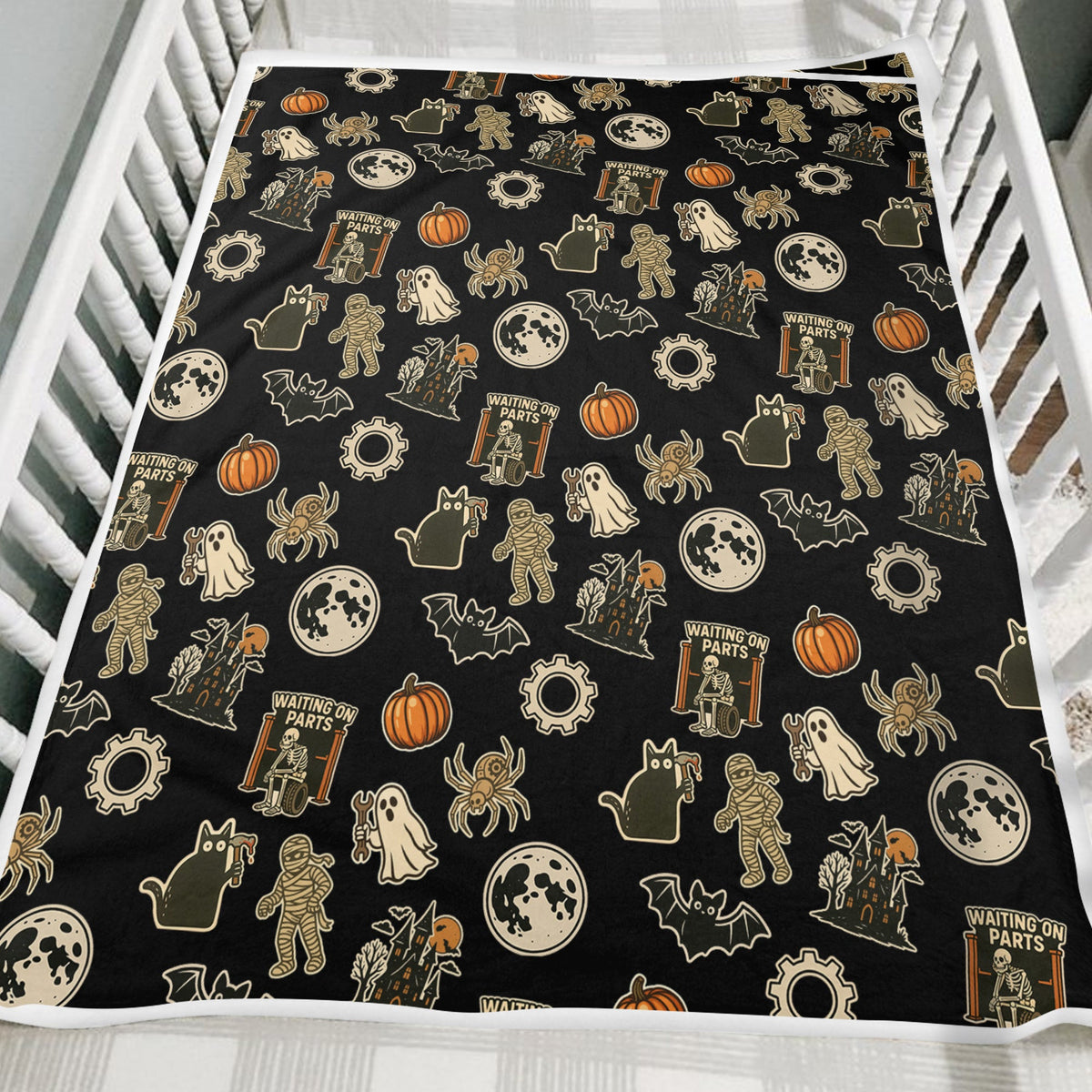 Funny Halloween Mechanic Blanket , Spooky Pumpkin Ghost Mummy Spider Bat Moon Costume Funny Scary Blanket for Mechanic