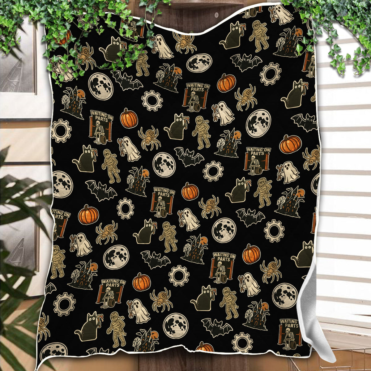 Funny Halloween Mechanic Blanket , Spooky Pumpkin Ghost Mummy Spider Bat Moon Costume Funny Scary Blanket for Mechanic