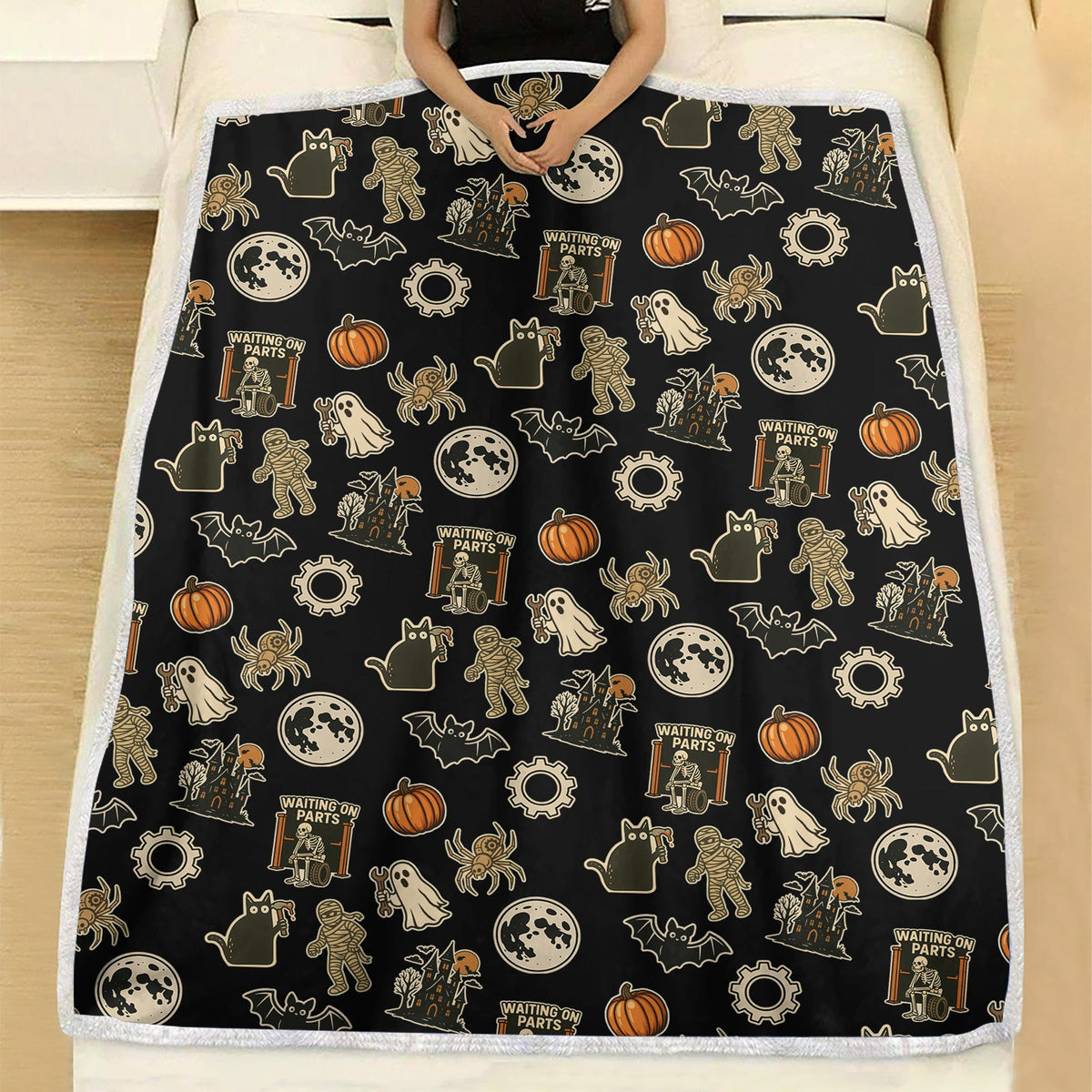 Funny Halloween Mechanic Blanket , Spooky Pumpkin Ghost Mummy Spider Bat Moon Costume Funny Scary Blanket for Mechanic