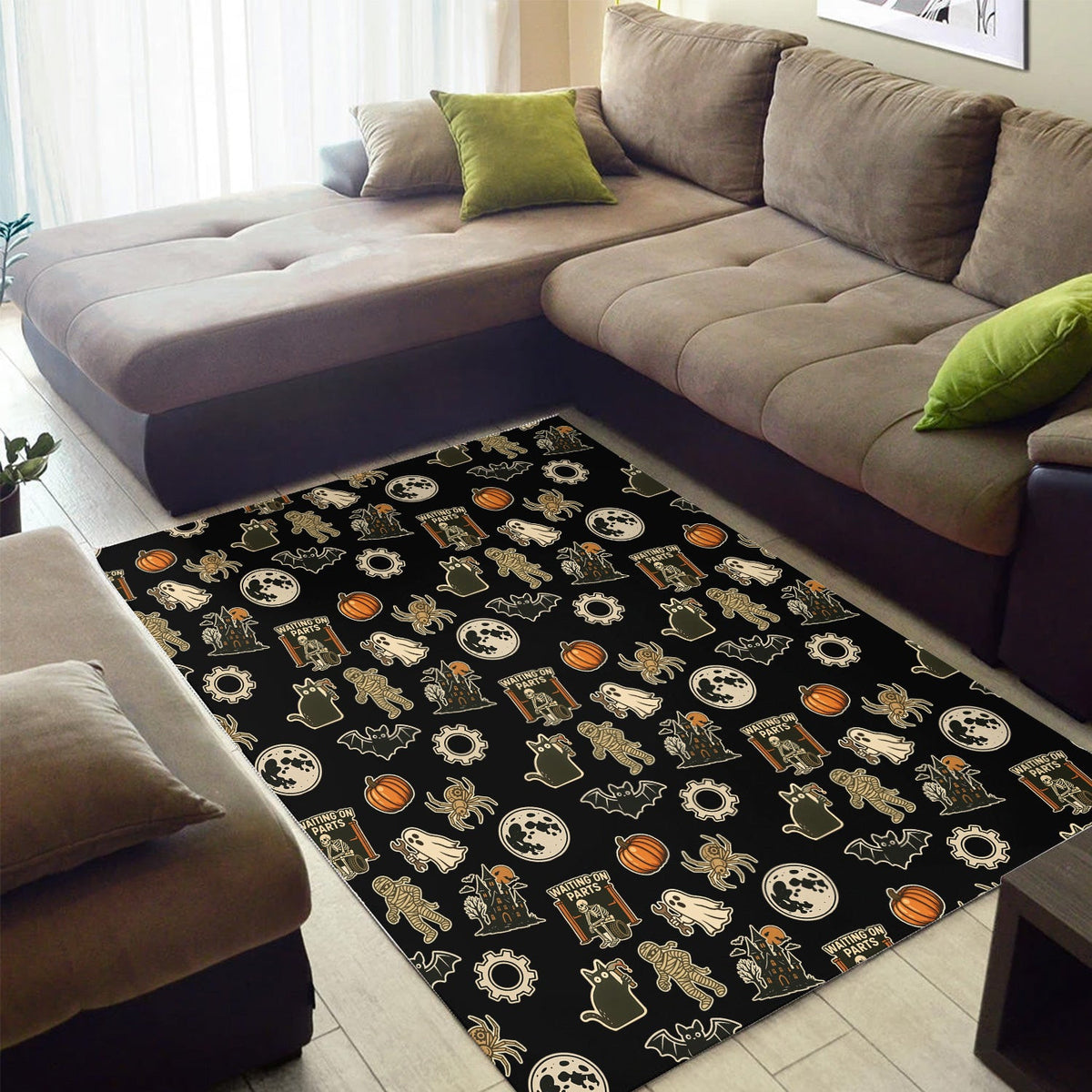 Funny Halloween Mechanic Rug Spooky Pumpkin Ghost Mummy Spider Bat Moon Costume Area Rug Garage Home Decor
