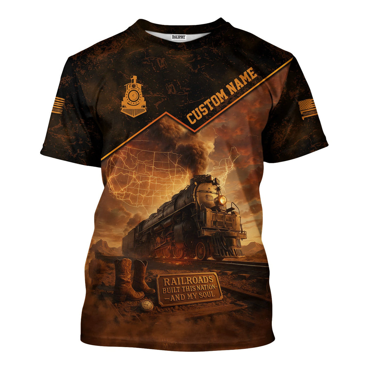 Custom Name Steam Train T-shirt, Railroads Built This Nation And My Soul, Vintage Big Boy 4014 Train Design, Train Lover Gift