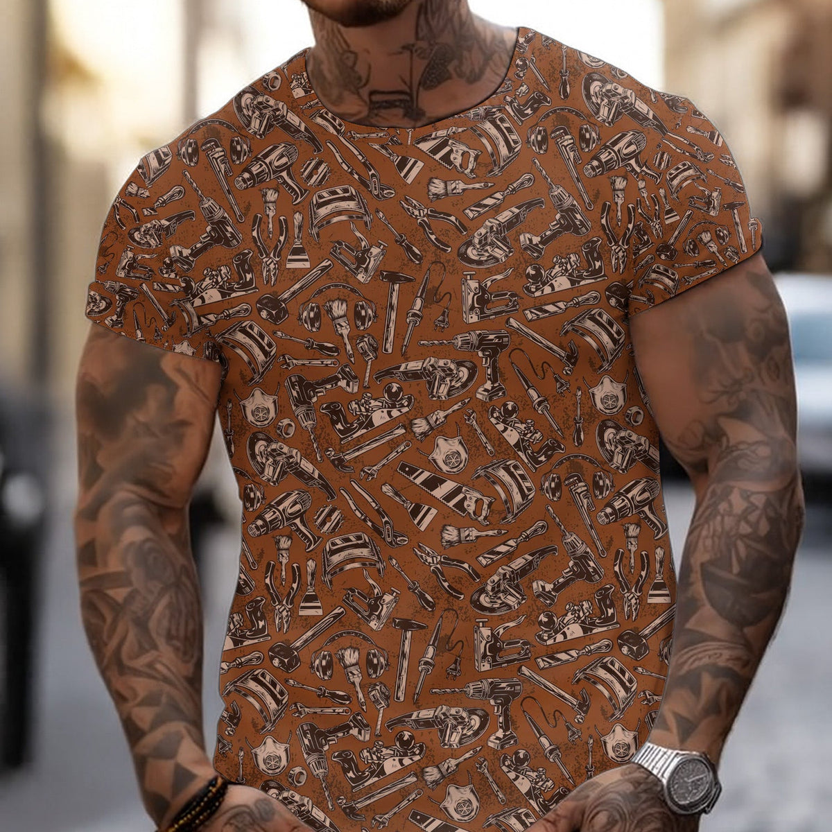 Mechanic Tool Pattern Brown T Shirt Mechanic Orange Polo Shirt Hoodie All Over Print