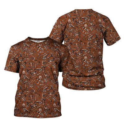 Mechanic Tool Pattern Brown T Shirt Mechanic Orange Polo Shirt Hoodie All Over Print