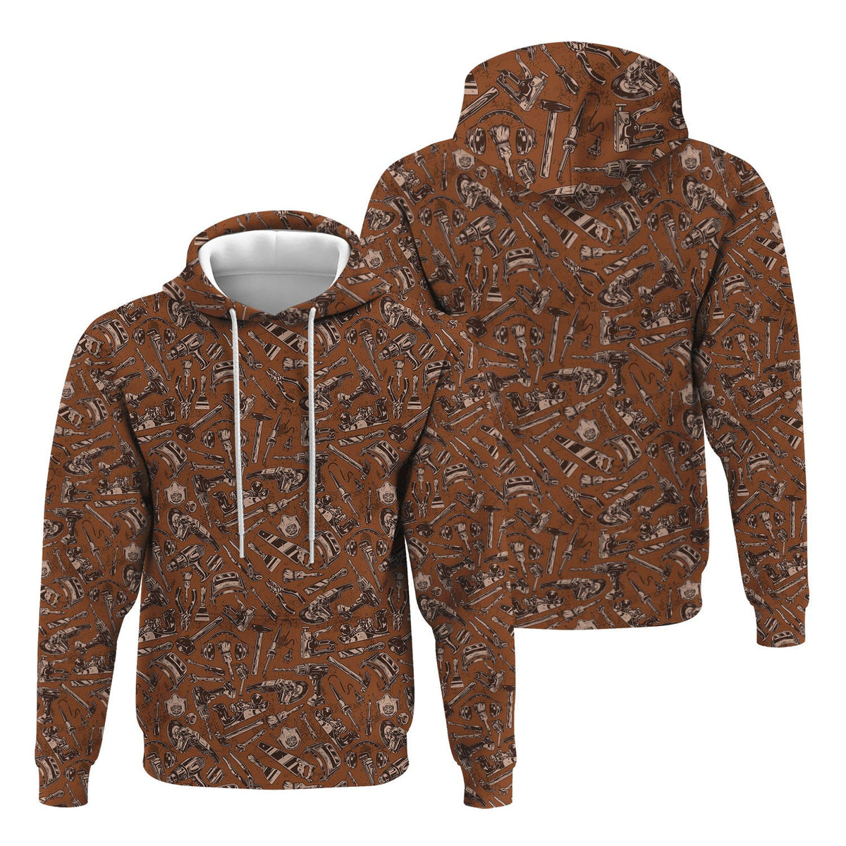 Mechanic Tool Pattern Brown T Shirt Mechanic Orange Polo Shirt Hoodie All Over Print