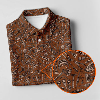 Mechanic Tool Pattern Brown T Shirt Mechanic Orange Polo Shirt Hoodie All Over Print