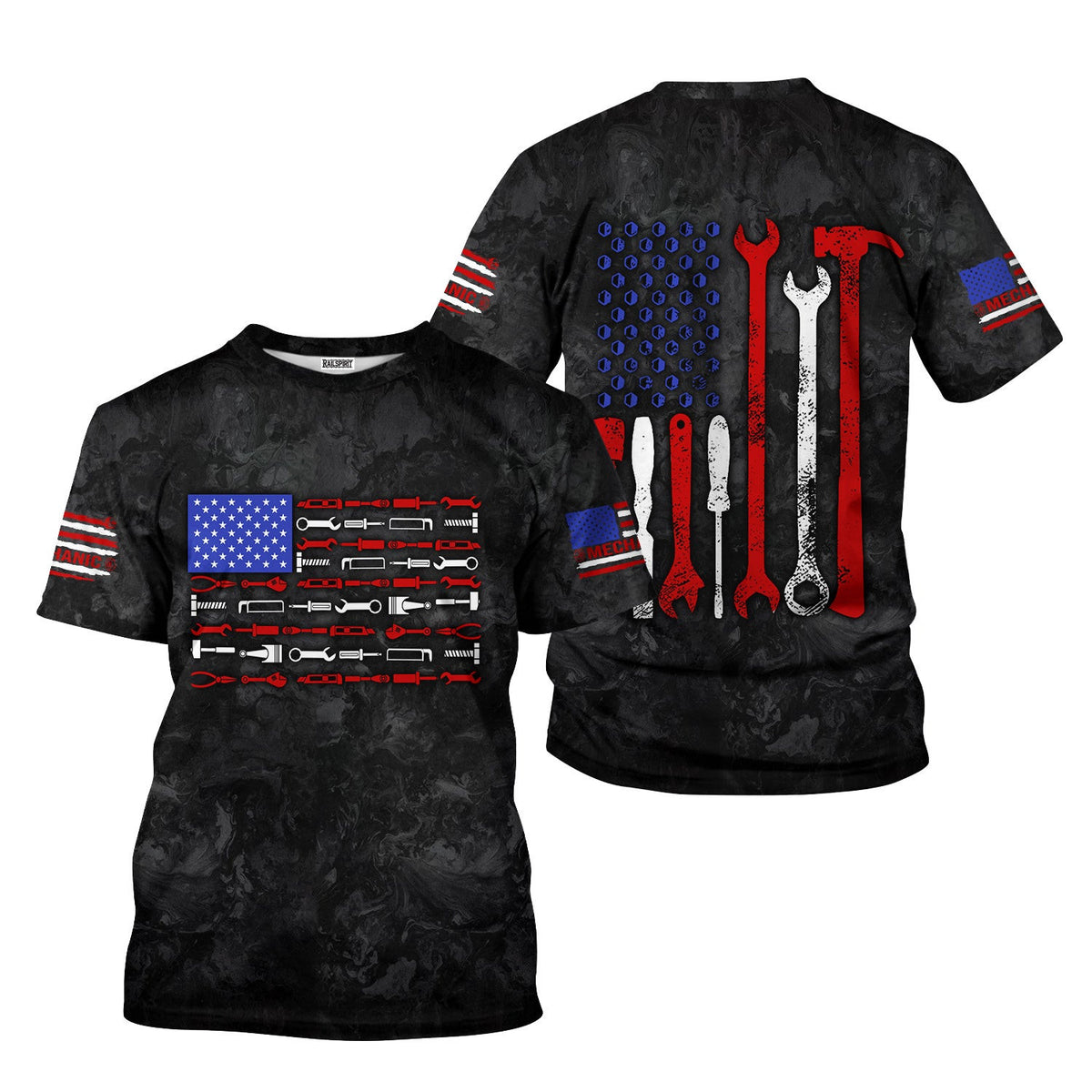 American Flag Tool Shirt, Vintage Mechanic Tools T-shirt for Men, Patriotic USA T-shirt with Wrench & Hammer, Perfect Gift for Tradesmen & DIY Enthusiasts