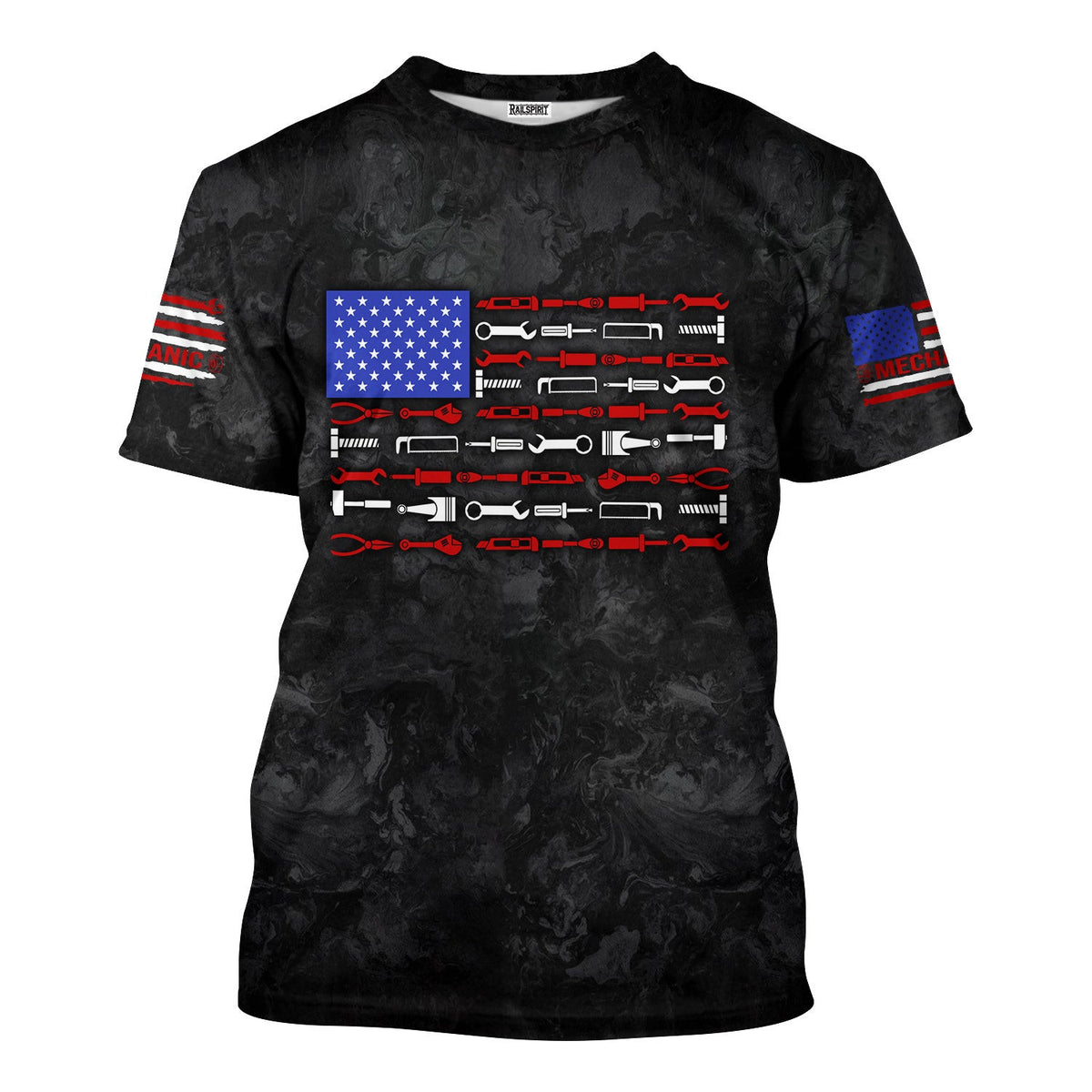 American Flag Tool Shirt, Vintage Mechanic Tools T-shirt for Men, Patriotic USA T-shirt with Wrench & Hammer, Perfect Gift for Tradesmen & DIY Enthusiasts