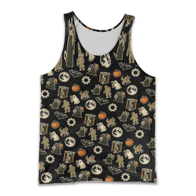 Funny Halloween Mechanic Men Tank Top , Spooky Pumpkin Ghost Mummy Spider Bat Moon Costume Funny Scary Shirt for Mechanic