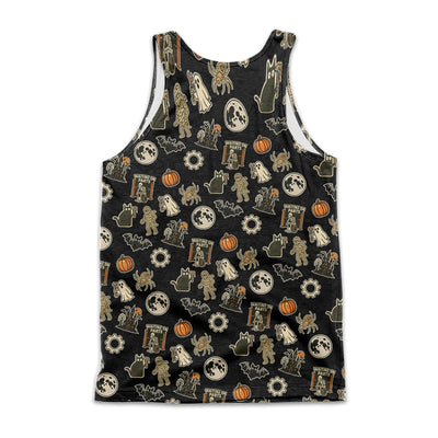 Funny Halloween Mechanic Men Tank Top , Spooky Pumpkin Ghost Mummy Spider Bat Moon Costume Funny Scary Shirt for Mechanic