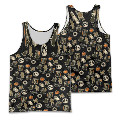 Funny Halloween Mechanic Men Tank Top , Spooky Pumpkin Ghost Mummy Spider Bat Moon Costume Funny Scary Shirt for Mechanic