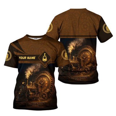 Custom Name Steam Train T-shirt, Precision Passion Power, Vintage Train Design, Train Lover Gift