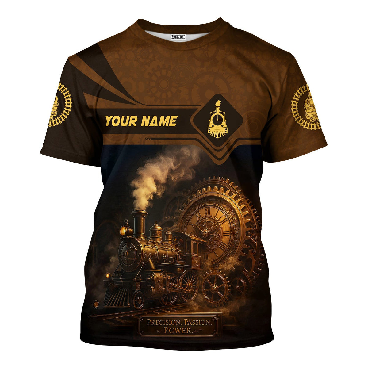 Custom Name Steam Train T-shirt, Precision Passion Power, Vintage Train Design, Train Lover Gift
