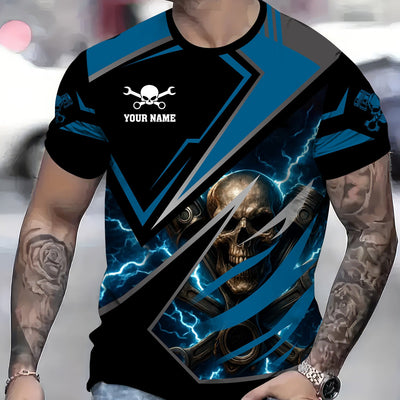 Personalized Mechanic Shirt, Skull Engine Piston Wrench Lighting Design, Mechanic Uniforms, Gift For Men