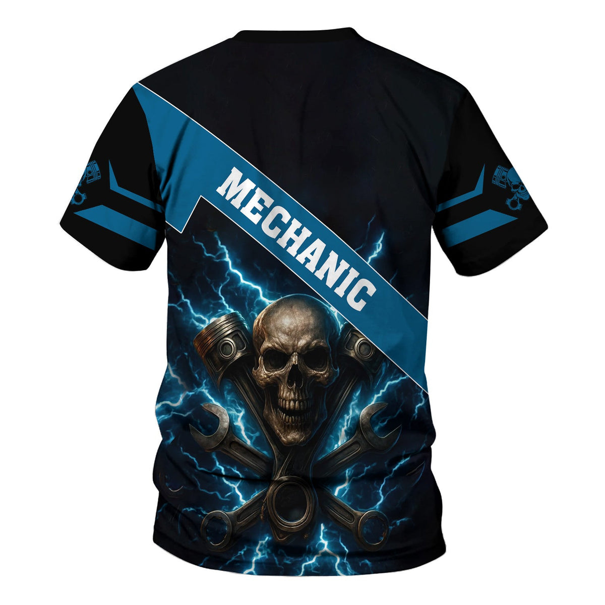 Personalized Mechanic Shirt, Skull Engine Piston Wrench Lighting Design, Mechanic Uniforms, Gift For Men