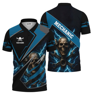 Personalized Mechanic Shirt, Skull Engine Piston Wrench Lighting Design, Mechanic Uniforms, Gift For Men
