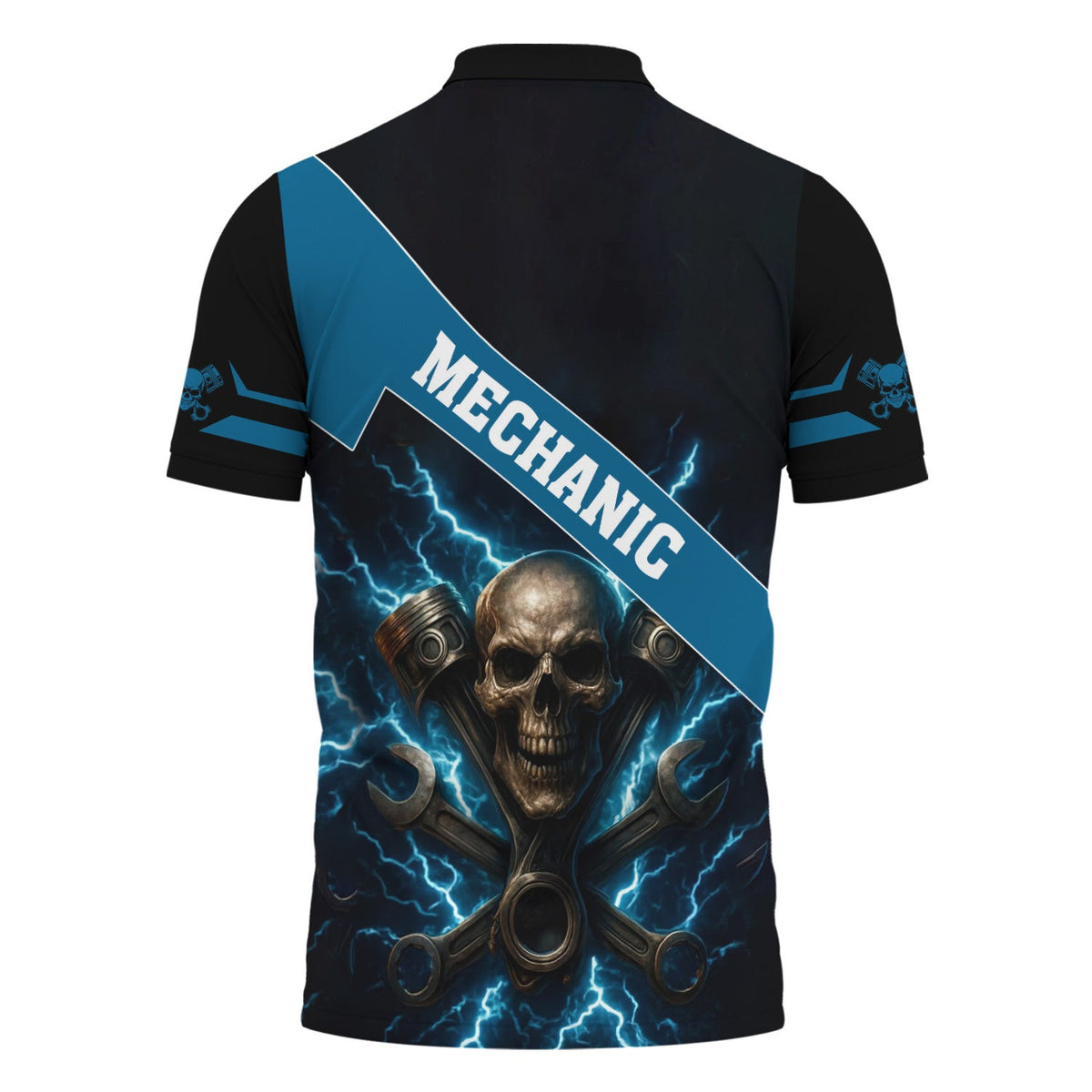 Personalized Mechanic Shirt, Skull Engine Piston Wrench Lighting Design, Mechanic Uniforms, Gift For Men