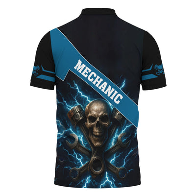 Personalized Mechanic Shirt, Skull Engine Piston Wrench Lighting Design, Mechanic Uniforms, Gift For Men