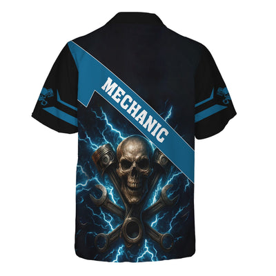 Personalized Mechanic Shirt, Skull Engine Piston Wrench Lighting Design, Mechanic Uniforms, Gift For Men