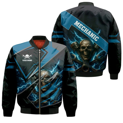 Personalized Mechanic Shirt, Skull Engine Piston Wrench Lighting Design, Mechanic Uniforms, Gift For Men