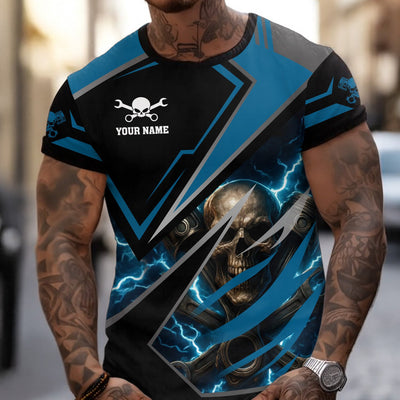 Personalized Mechanic Shirt, Skull Engine Piston Wrench Lighting Design, Mechanic Uniforms, Gift For Men