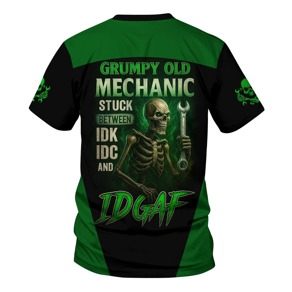 Personalized Mechanic Shirt, Grumpy Old Mechanic Stuck Between IDK IDC And IDGAF, Mechanic Uniforms, Gift For Men