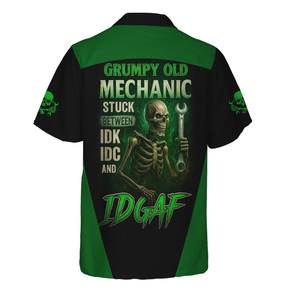 Personalized Mechanic Shirt, Grumpy Old Mechanic Stuck Between IDK IDC And IDGAF, Mechanic Uniforms, Gift For Men