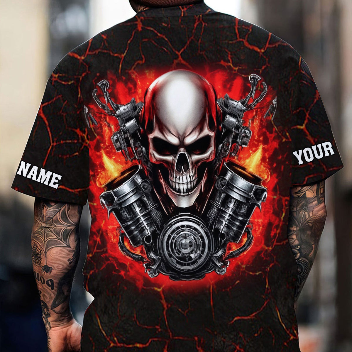 Custom Name Skull Mechanic Shirt Flame Style Printed Jacket Hoodie All Over Print