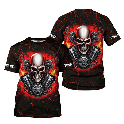 Custom Name Skull Mechanic Shirt Flame Style Printed Jacket Hoodie All Over Print