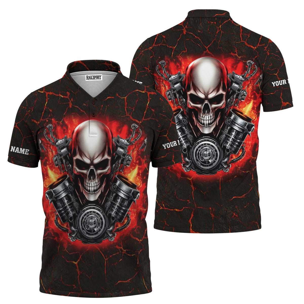 Custom Name Skull Mechanic Shirt Flame Style Printed Jacket Hoodie All Over Print