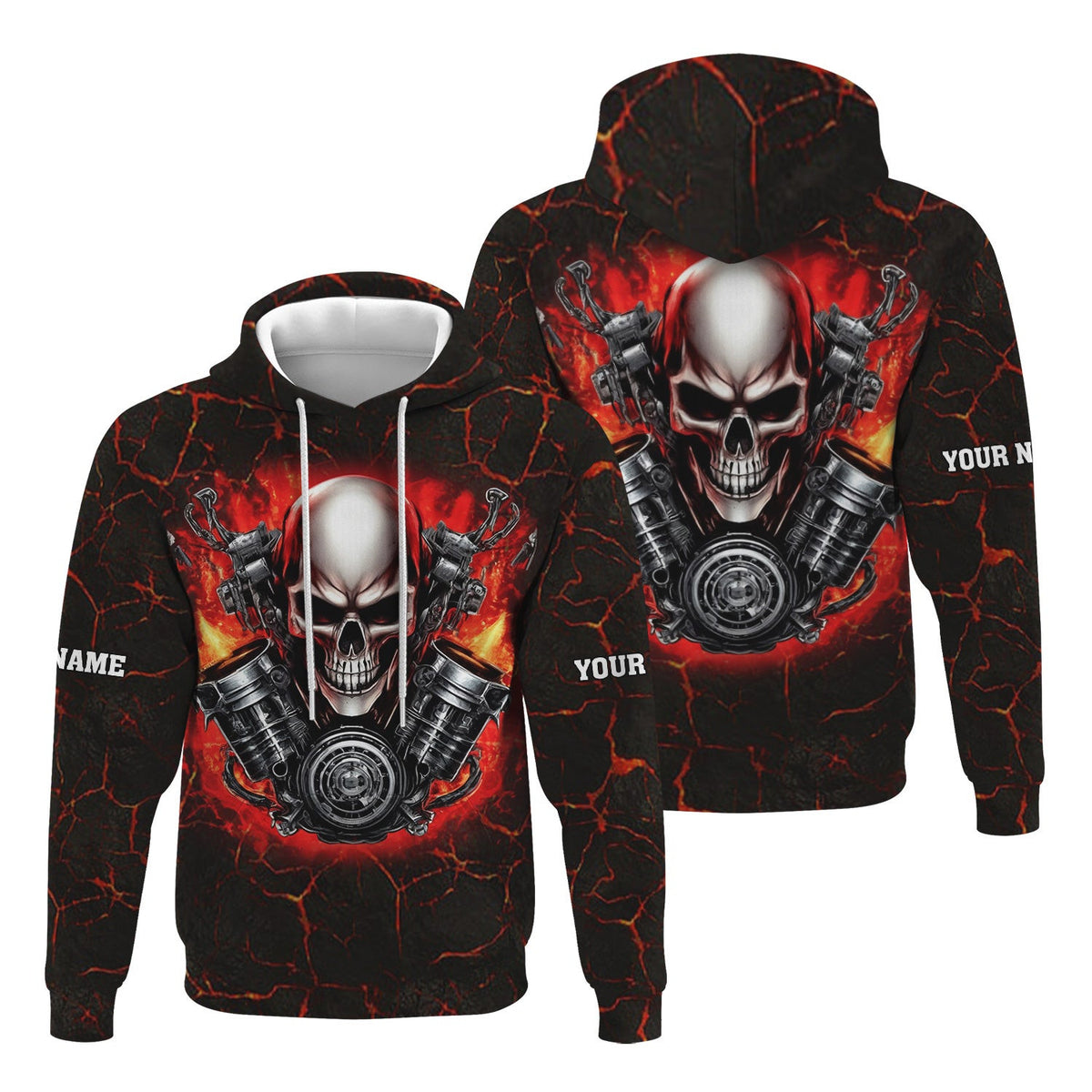 Custom Name Skull Mechanic Shirt Flame Style Printed Jacket Hoodie All Over Print
