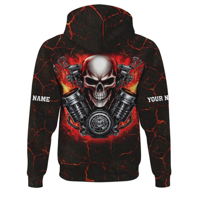 Custom Name Skull Mechanic Shirt Flame Style Printed Jacket Hoodie All Over Print
