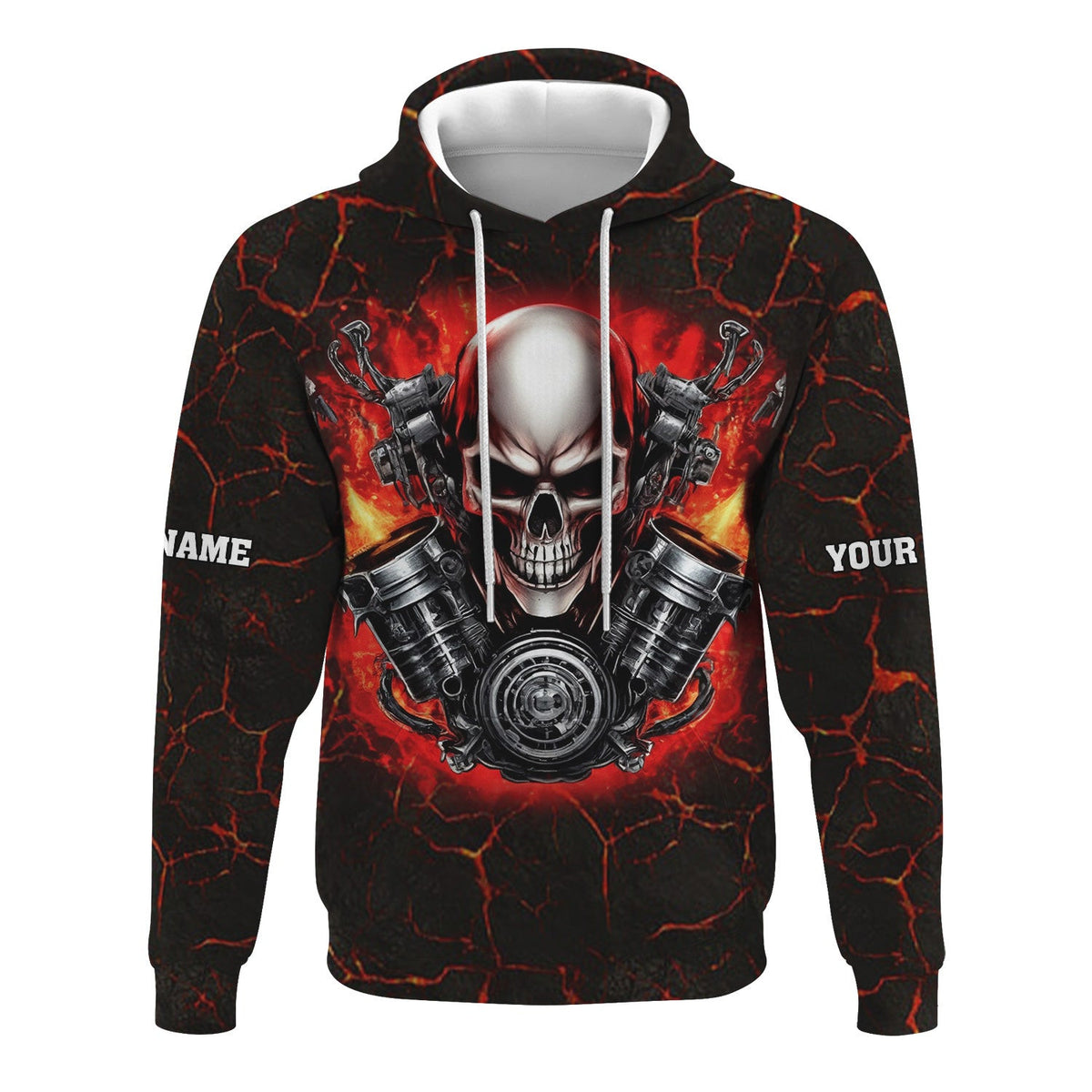 Custom Name Skull Mechanic Shirt Flame Style Printed Jacket Hoodie All Over Print